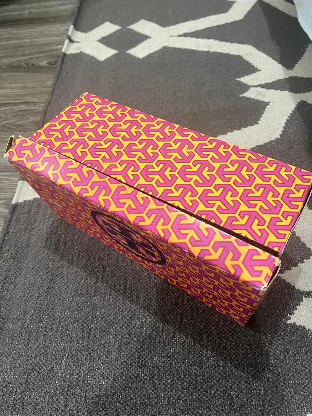 Tory Burch Pink and Yellow Logo Shoe Box Storage Box